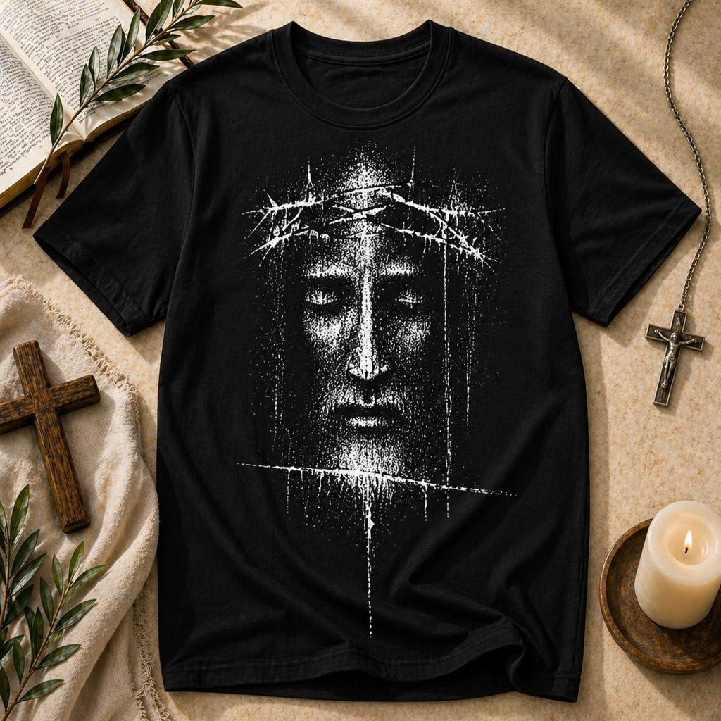 Distressed Jesus Face Crown of Thorns T-Shirt, Christian Graphic Tee, Religious Streetwear