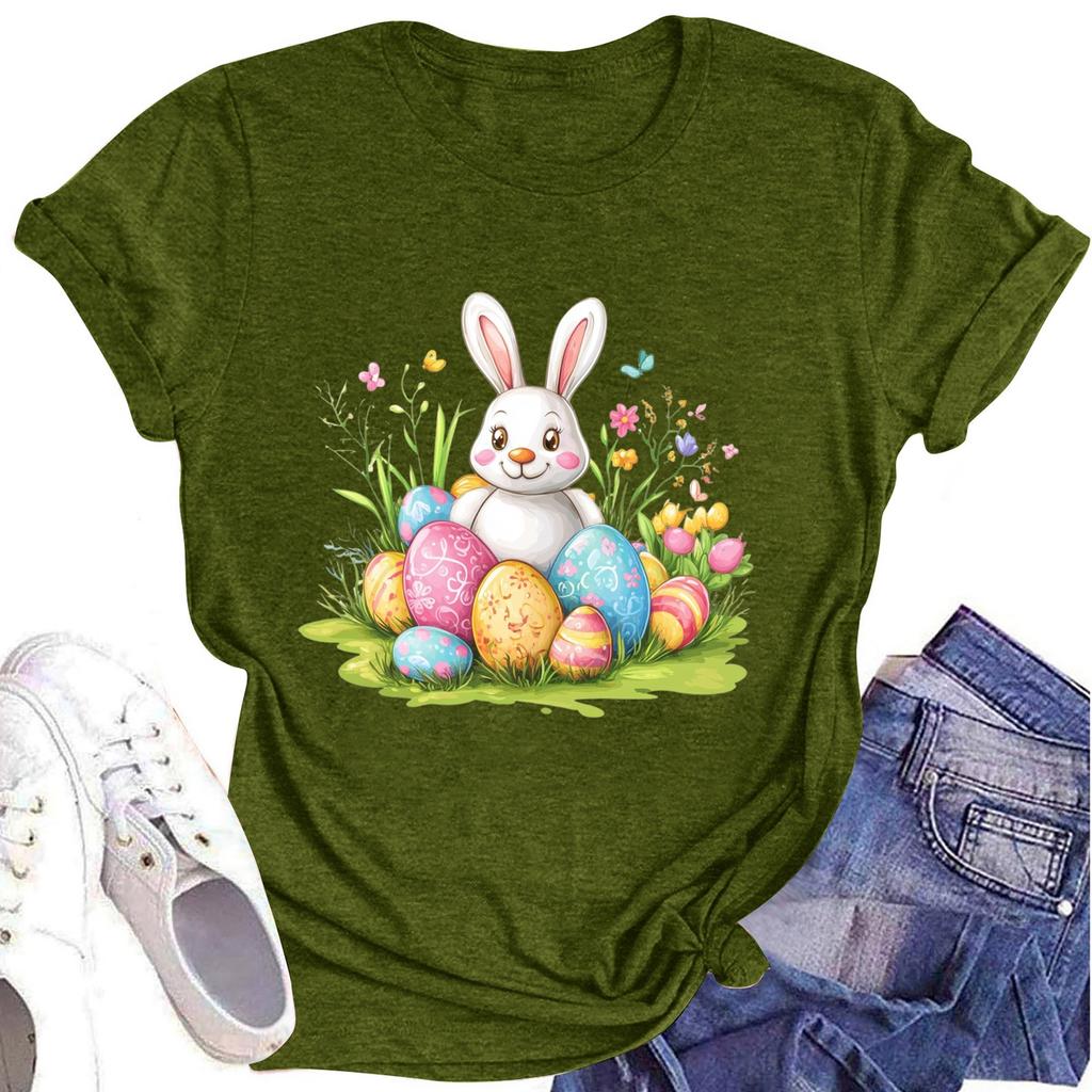 Women's Printed Round Neck Short-sleeved T-shirt Top