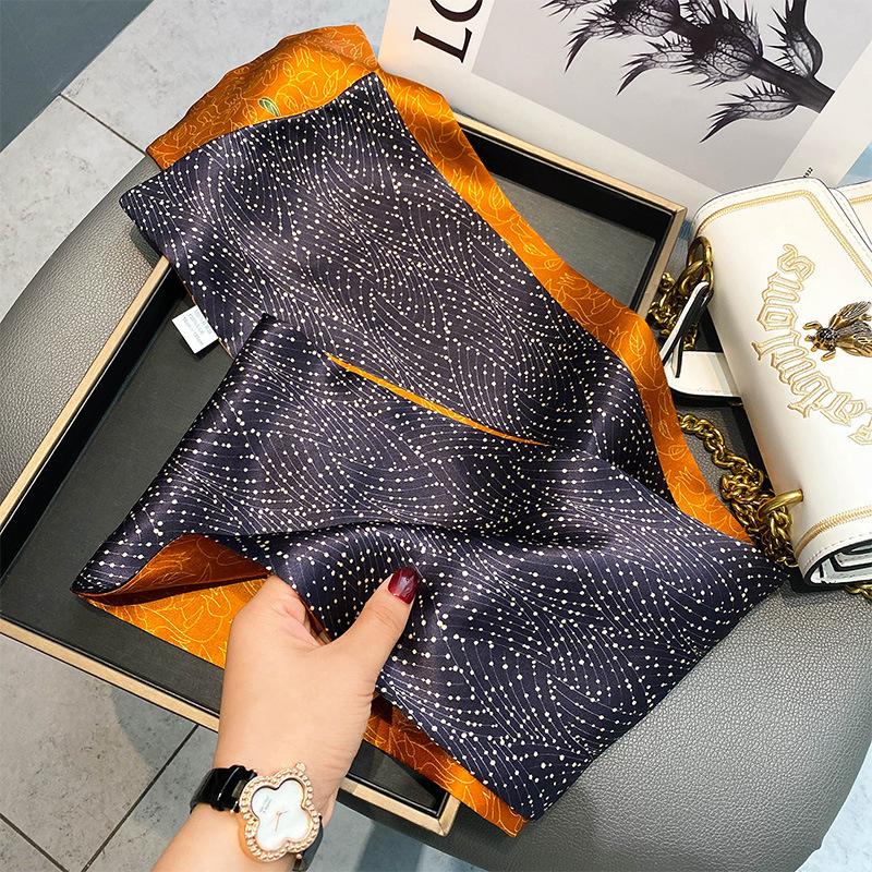 [Wholesale] Retro checkerboard silk silk scarf, small long mulberry silk scarf, women's versatile spring, autumn and winter thin scarf