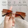 3 шт. Модные безободковые солнцезащитные очки Женские Трендовые Маленькие Прямоугольные Солнцезащитные очки Летний Дорожный Стиль Коричневые Линзы для мужчин