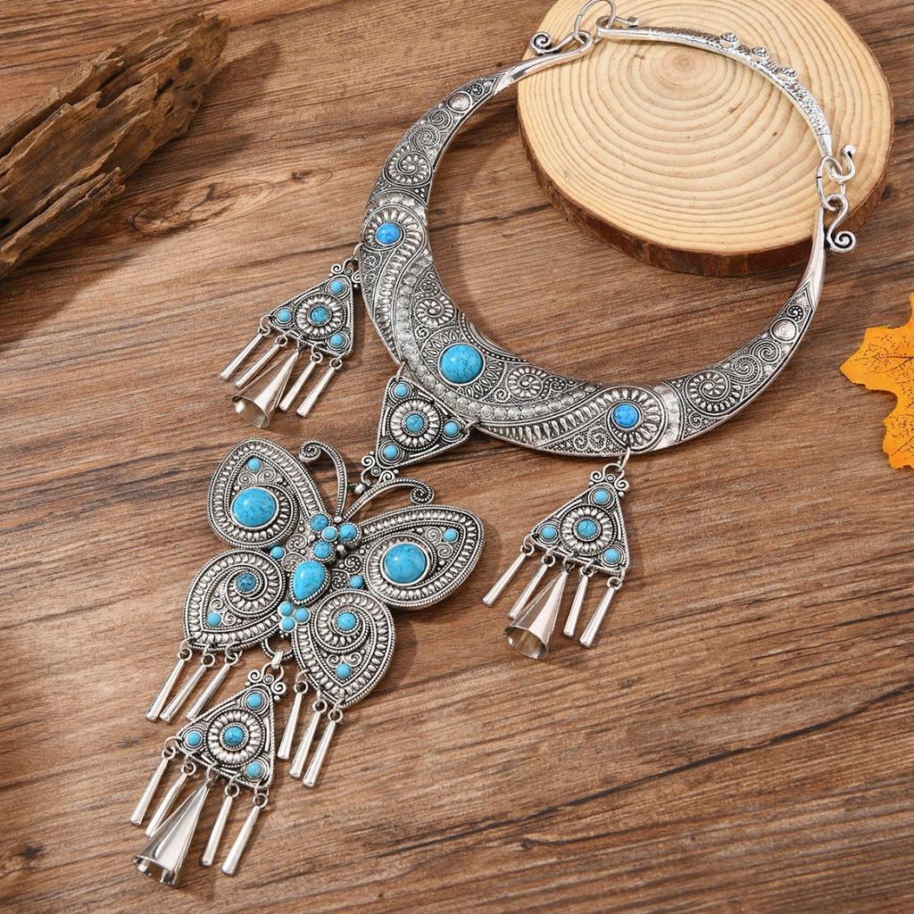 Ретро Этнический Стиль Ювелирные Изделия Мяо Серебро Бабочка Большой Воротник Ожерелье Меньшинств Аксессуары для Выступлений Дун
