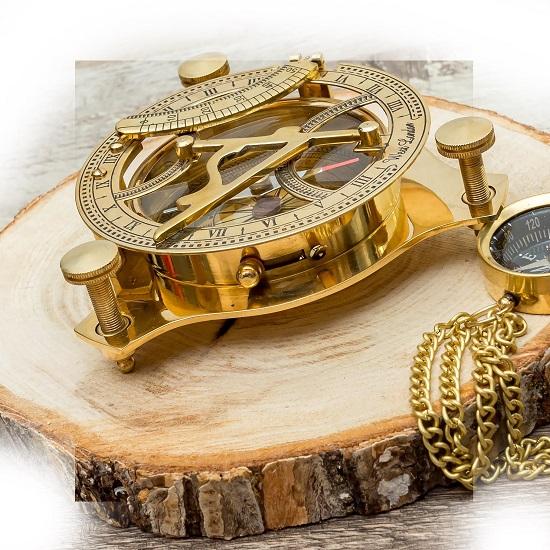 Латунь Золотое Солнце, Часы Компас Винтажный Морской Солнечные Часы Компас 10,16 см
