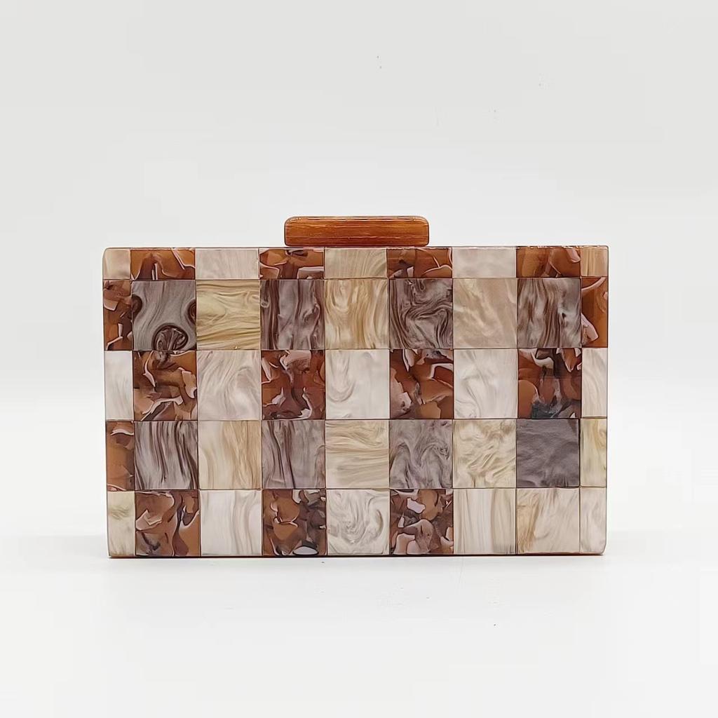 Crossbody Chain Bag Square Acrylic Evening Clutch Small Shoulder Multi-color Patchwork Unusual Party Woman Luxury Designer Bags