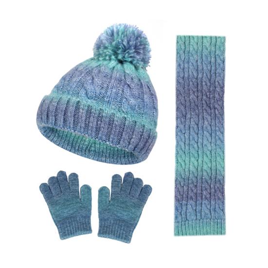 3Pcs/Set Kid Hat Scarf Gloves Set Rainbow Color Plush Ball Decor Knitted Hat Windproof Scarf Gloves Set Winter Accessories