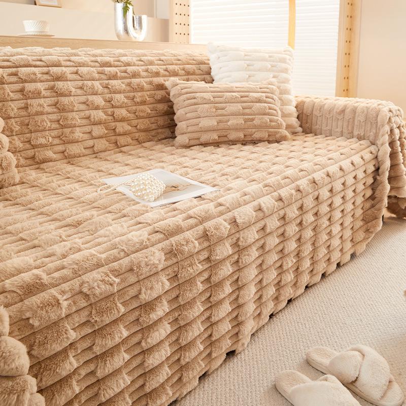 Sofa Towel Cover Cloth Winter Plush Thickened Non Slip Warm Atmosphere Solid Color Bay Window Cushion Blanket Machine Washable