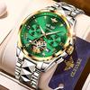 Men's Automatic Watch with Green Dial, Popular Skeleton Design, Sapphire and Tungsten Steel, Waterproof, Date Display, Luminous Green