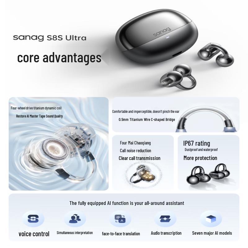 SANAG S8S Ultra AI-перевод Открытые клипсовые Bluetooth-наушники