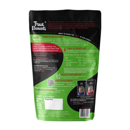 True Elements 5 In 1 Super Seeds Mix 125g - Roasted Sunflower, Pumpkin, Flax, Watermelon & Chia Seeds, Healthy Snacks for Weight Loss
