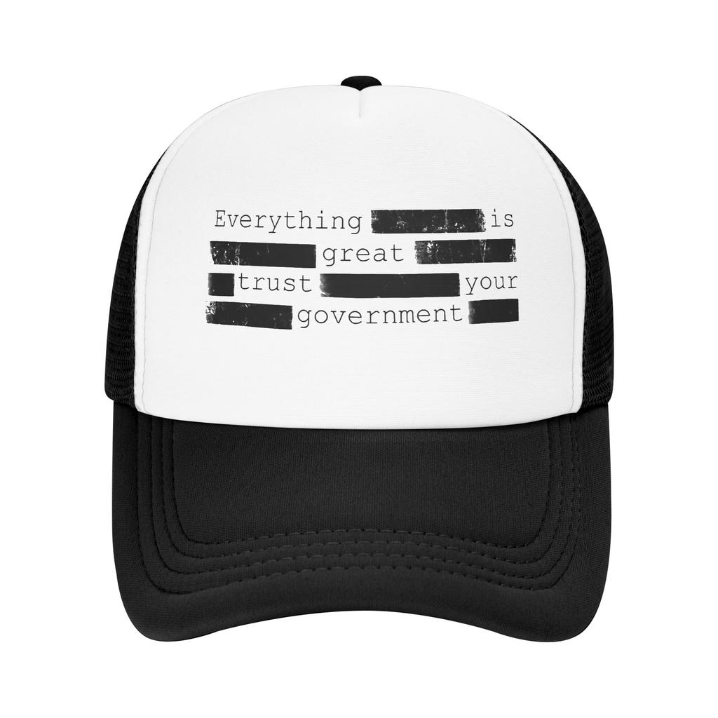 Everything Is Fine Trust Your GovernUnisext Trucker Hat For Unisex Women Summer Cooling Mesh Side Caps Hats Fit For Casual Headwear
