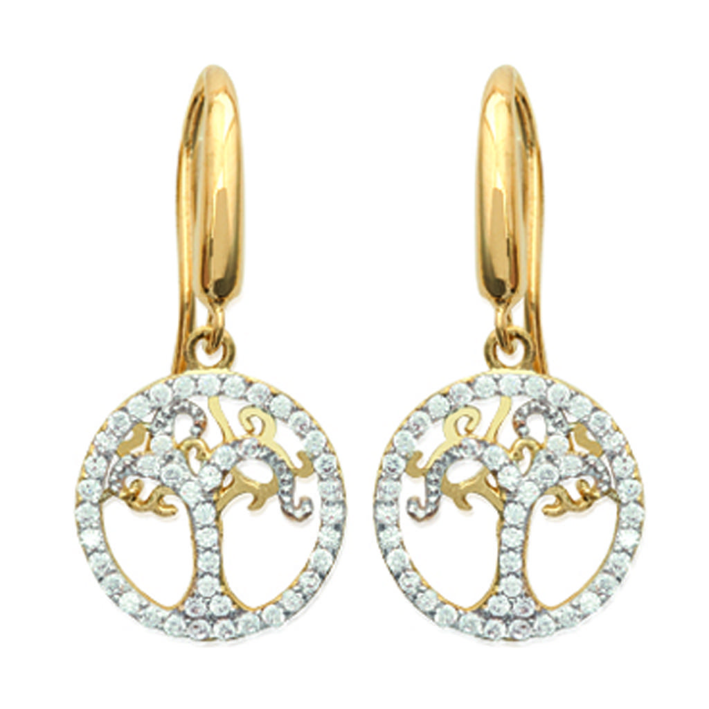 Les Trésors De Lily [L4700] - Gold Plated Earrings 'Tree of Life' White Gold - 27x12 Mm