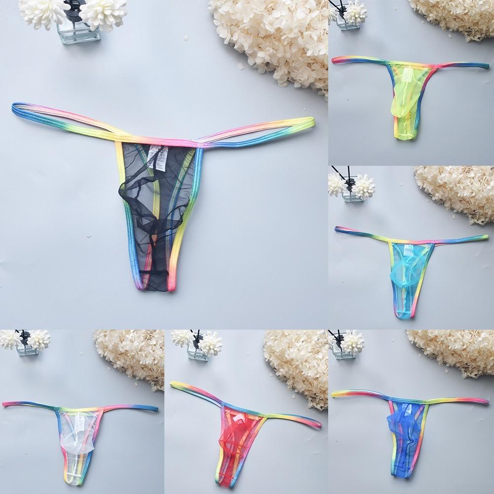 Mens Low Waist Briefs Mesh Thong Underpants Briefs