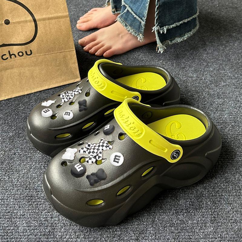 Разноцветные массивные сабо на платформе для женщин, лето 2024, пляжные сандалии с мягкой толстой подошвой, женские нескользящие тапочки на танкетке из ЭВА