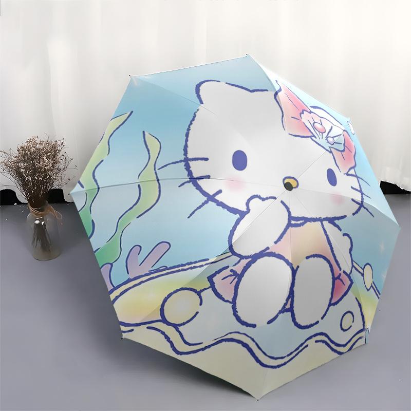 1pc Hello Kitty Underwater Adventure Automatic Opening/Closing Umbrella - Portable Three-Fold Design with 8-Bone Iron Frame, Outdoor, Gift for Fans, T