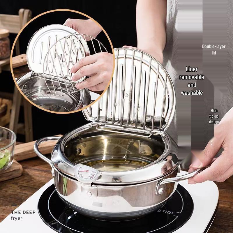 Фритюрница для темпуры из нержавеющей стали 304/201# с дисплеем температуры масла и крышкой-фильтром