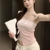 Slim Fit Lace Tube Tops Fake Two Pieces Women Camisole Elegant Sleeveless Crop Top  Women