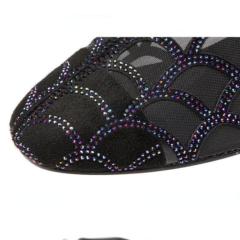 Женские чистые весенние и летние дышащие полутапочки со стразами, толстые, с наружной одеждой, средний каблук, сетчатая пряжа, мягкая подошва, сандалии Baotou