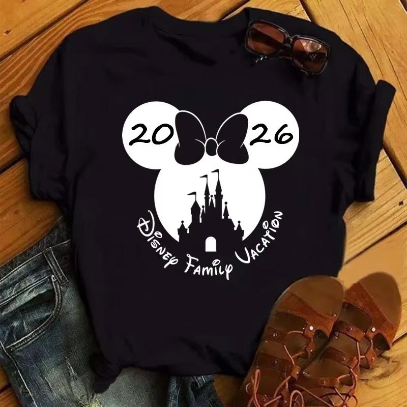 Футболка с графическим принтом «Дисней Карикатура 2026 Поездка» Летняя Женская Повседневная с коротким рукавом Топы Футболки Модная одежда Харадзюку Футболка