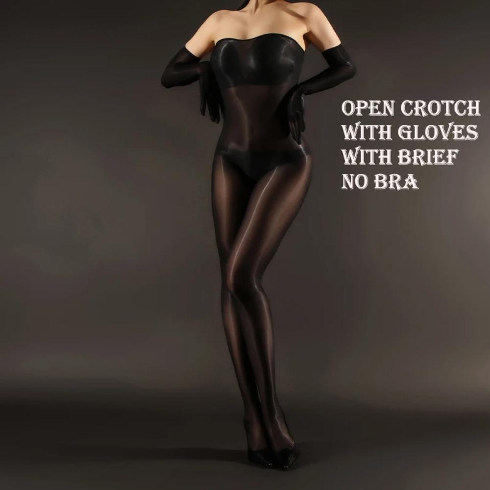 Глянцевые прозрачные колготки без бюстгальтера с открытой промежностью, черные колготки, женские комбинезоны для сна