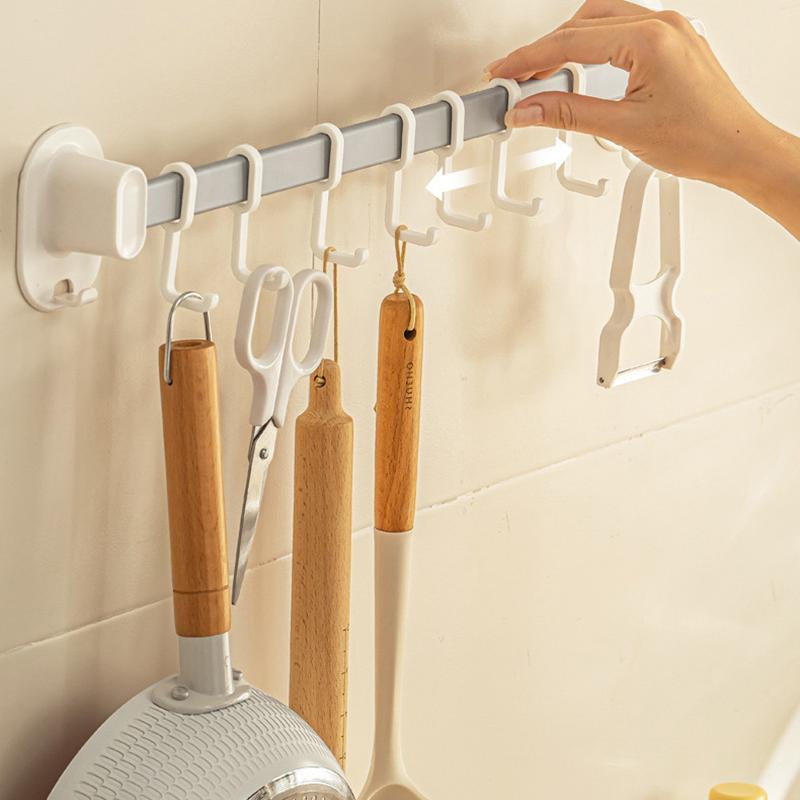 Kitchen Cooking Utensil Hanger Multifunction Punch-Free Wall Mounted Hooks for Spatula Spoon Large Capacity Lid Holder Organizer