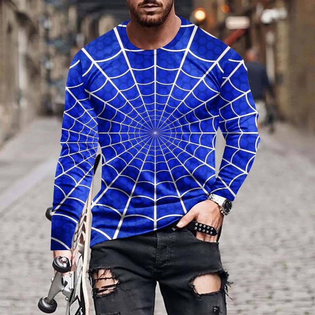 Футболка с длинным рукавом Fashion Street Personality Man Spiderweb Halloween Hd 3D Printed Plus Size Loose Comfortable Jumper