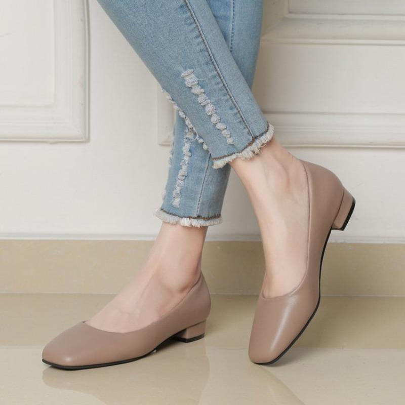 Модные весенне-осенние женские элегантные туфли-лодочки с квадратным носком, на низком каблуке, с мелким вырезом, повседневные туфли для женщин 35-41 размера, туфли на платформе