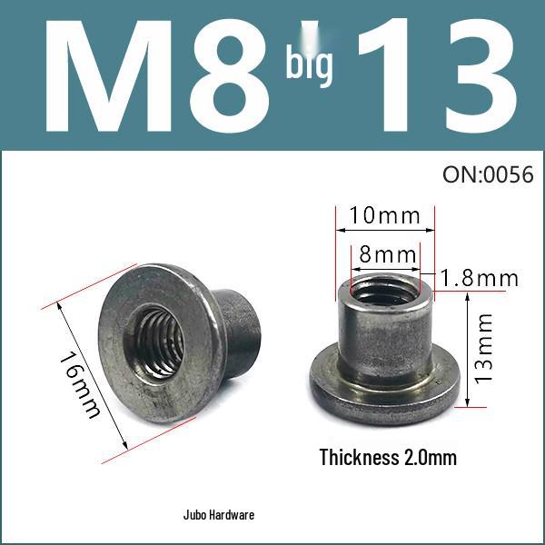 Thickened Welded T-Nut, Cold Heading Iron Plate, Round Imperial Fine Thread, Natural Color, Sizes M6/M8/M10.