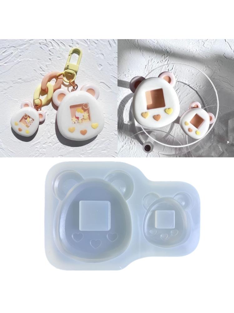 Glossy Geometry Cute Bear Ornament Silicone Epoxy Resin Mold Keychain Pendant Jewelry for Bag Decorations Craft
