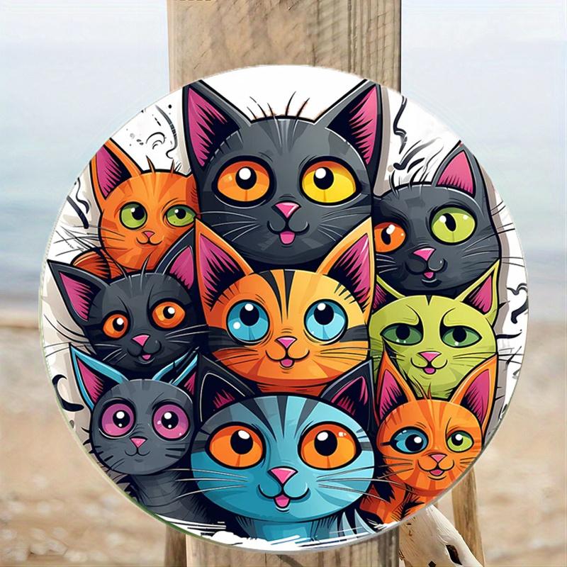 Cat Round Wooden Suncatcher Window Hanging Four Seasons Pendant Christmas Gift Valentine's Day Home Decor