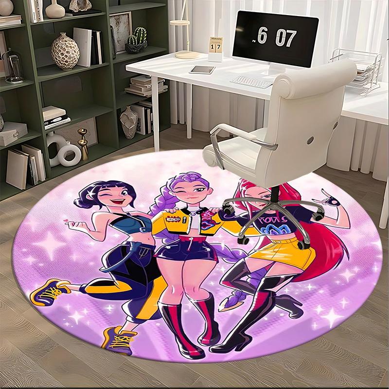 1pc Anime Design Round Carpet for Office Chair Mat, Non-Slip Rug Suitable for Home Decor, Living Room, Bedroom, Game Room - Festival Gift, Universal f