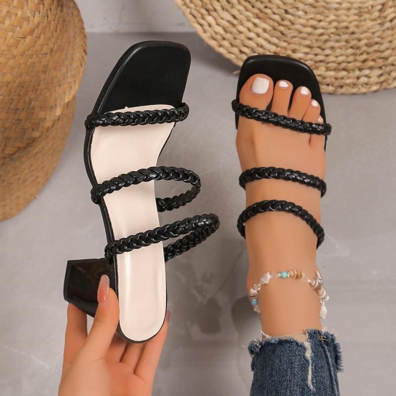 Fashion Women's Fashion Chunky Sandals Summer New Square Head Open Toe with Anti-slip Wear-resistant High-heeled Slippers