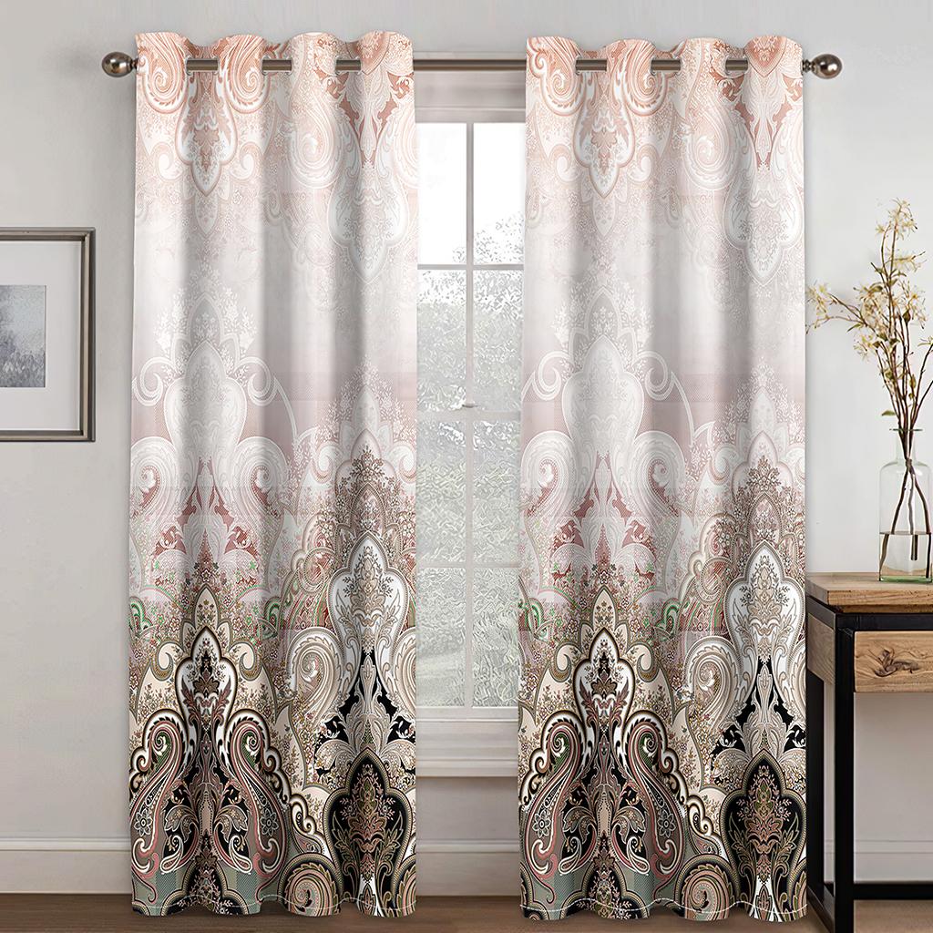 Дешевые Пользовательские Большой Размер Красный Элегантный Бохо Барокко 2 Шт. Тонкие Шторы для Гостиной Спальни Оконные Шторы Декор Бесплатная Доставка