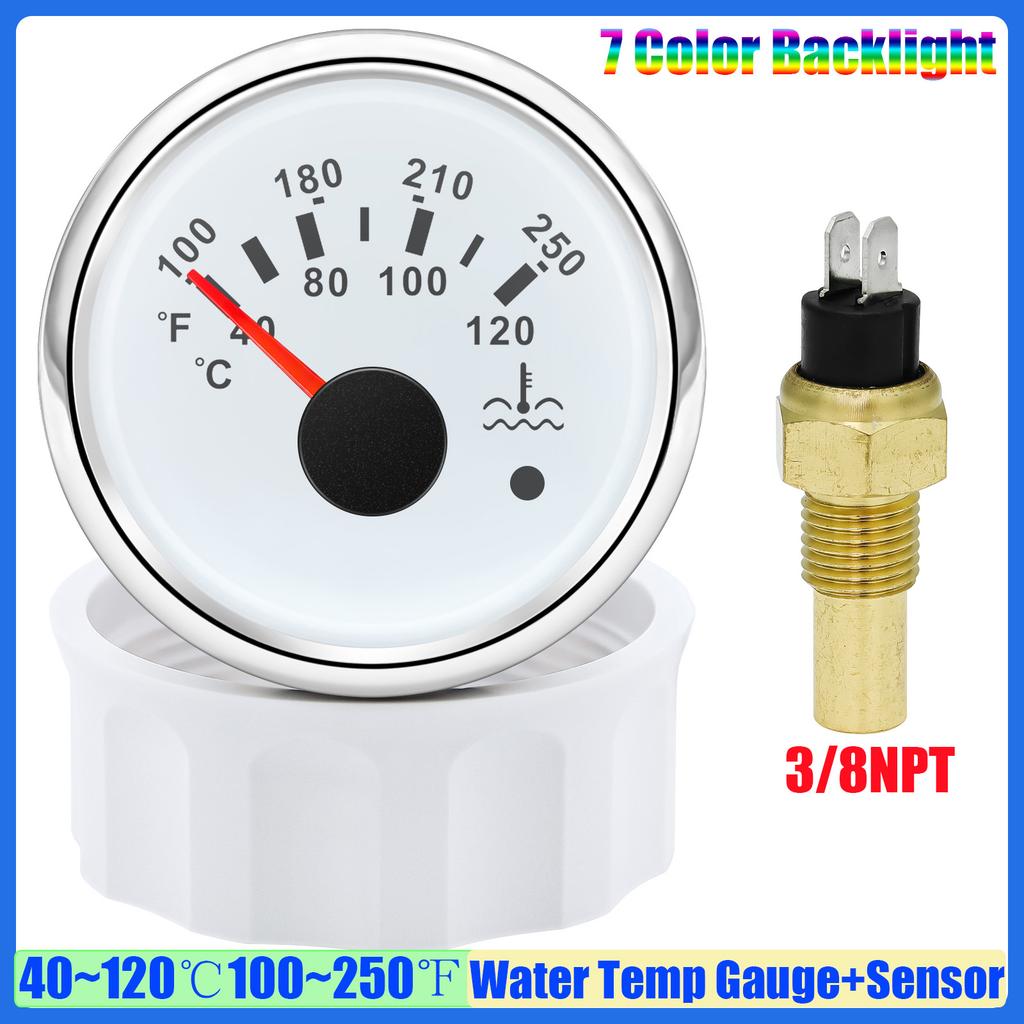 Car 7 Color LED 52mm Water Temp Gauge with Alarm 40~120℃,100~250℉ Water Temperature Meter+Sensor 1/8NPT,M14X1.5,M16X1.5,3/8NPT