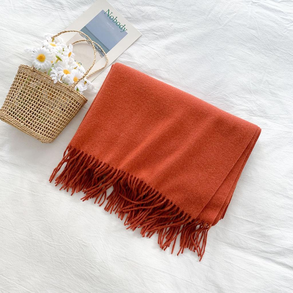 Cashmere Hand Feel Autumn And Winter Solid Color Scarf Women'S Thick Tassel Simple And Versatile Soft And Warm Imitation Cashmere Shawl