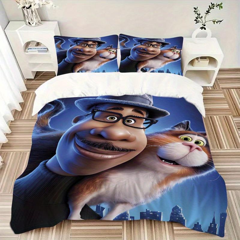 3pcs Soul Cat & Man Quilt Set, Soft and Comfortable Bedroom, Guest Room and Dorm Decor Bedding Set 1 Quilt Cover + 2 Pillowcases.Q085