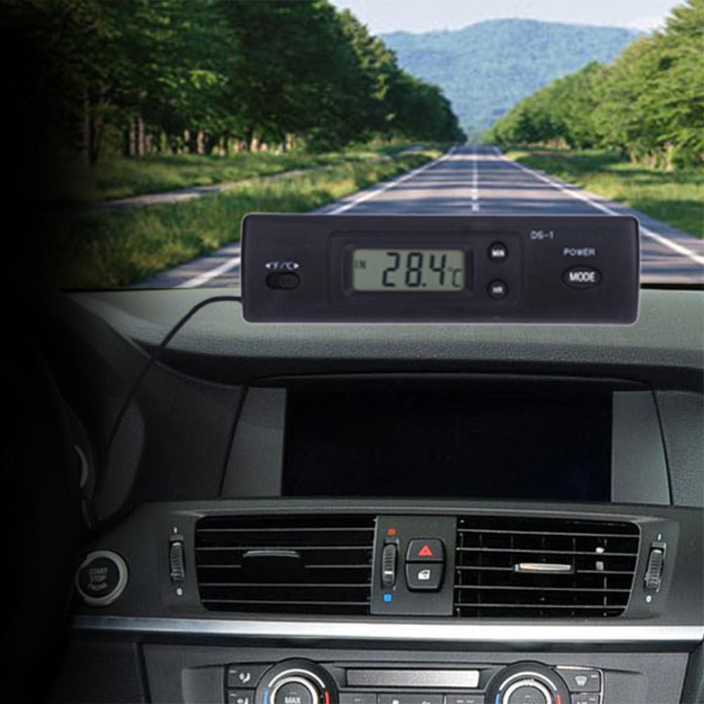 Car Thermometer Clock LCD Display Digital Thermometer C/F Temperature Sensor Temperature Gauge Meter for Car Interior
