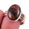 Двухцветное кольцо из твердого серебра 925 пробы с натуральным обсидианом красного дерева S.9.5US e3T72