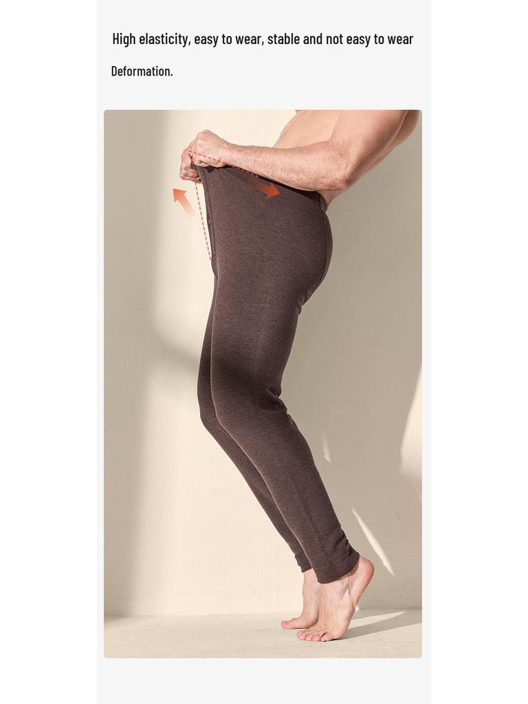 Мужские очень толстые кальсоны из шерсти тутового шелкопряда с флисовой подкладкой для осени и зимы - Теплые бесшовные брюки-базовый слой