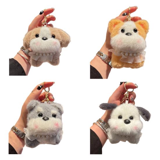 Plush Puppy Keychain Soft Cartoon Dog Bag Charm Car Key Handbag Pendant Kids Adults Birthday Holiday Decoration