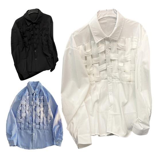 Мужская повседневная рубашка с лацканами, рубашка с длинными рукавами, топы с полой тесьмой, однотонные топы, весенне-осенняя свободная рубашка