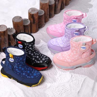 Осенне-зимние детские зимние ботинки для снега, хлопковая обувь, пушистая, с нескользящей подошвой, теплая, сверхлегкая, для девочек, с высоким верхом, спортивная обувь