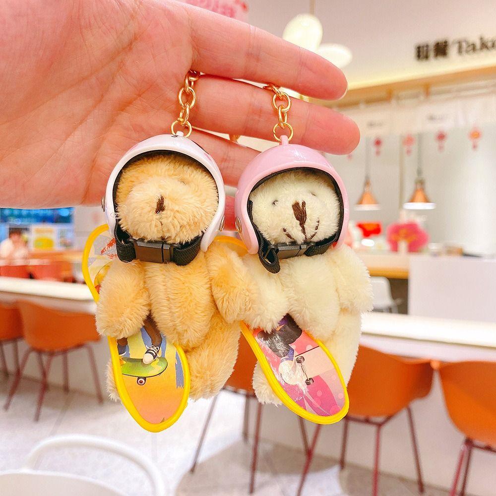 Bag Charm Little Skate Bear Plush Keychain Fluffy Skateboard Bear Keychain  Backpack Decoration
