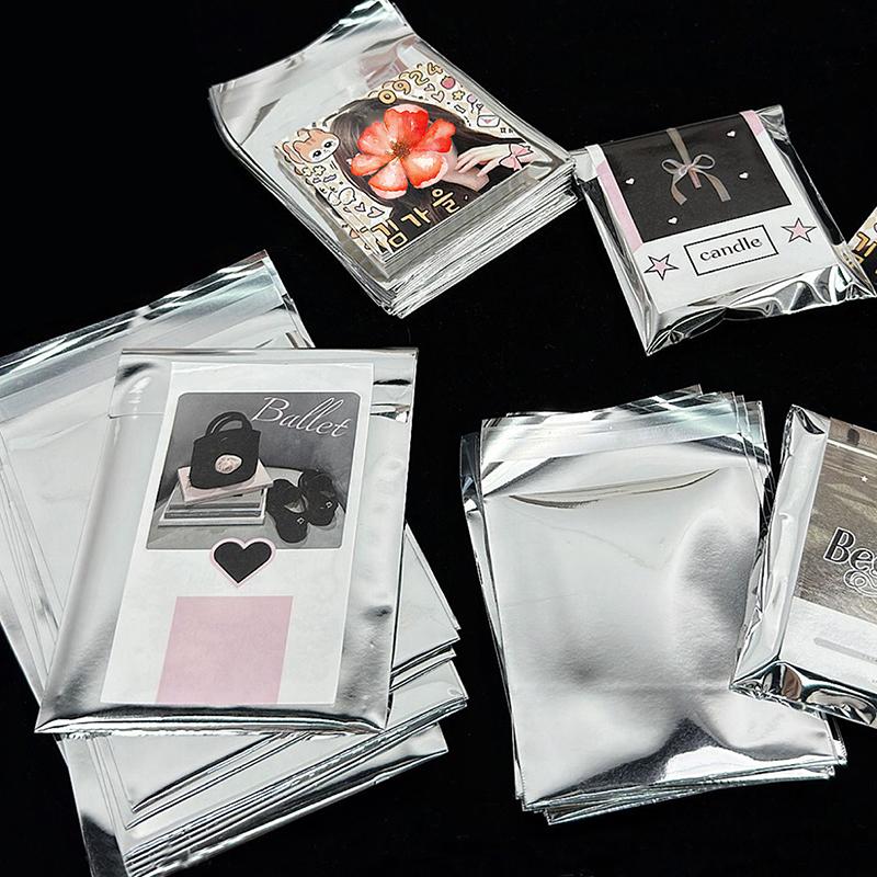50 шт. зеркальные серебряные чехлы для фотокарточек самоклеящиеся обложки для карточек Idol Photo Packaging Bag самозапечатывающийся пакет протектор для подарочных карт