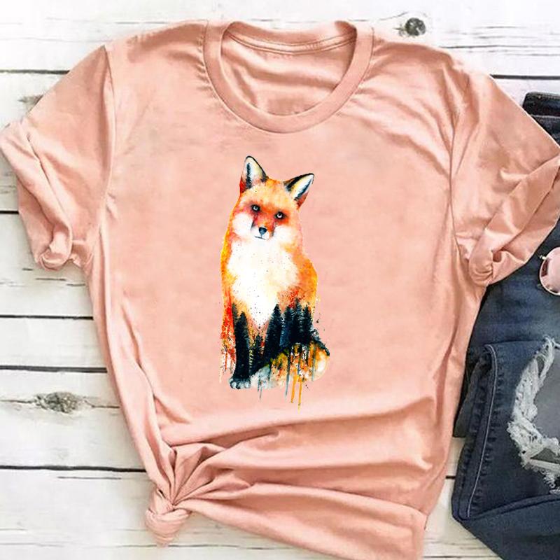 Graphic Tee Short Sleeve Summer Top Wild Animal Sweet Trend Cute 90s Print Ladies Female T Clothing Casual Women's Fashion T-shirt