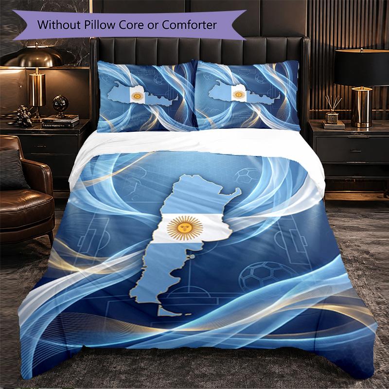 Argentina Football Pattern 3 Pieces Bedding Set Soft Microfiber Duvet Cover with Pillow Cases for Bedroom