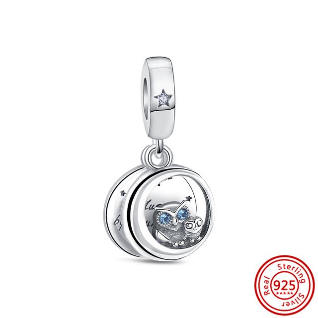 Original Design 925 Sterling Silver Owl Style Pavé Shiny Beads Fit Charms Bracelet Necklace Fashion Jewelry Making