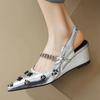 2024 New Wedges High Heeled Sandals,Women Summer Shoes,Back Hollow Out,Front Metal Chain,Pointed Toe,Black,Silver,Dropship