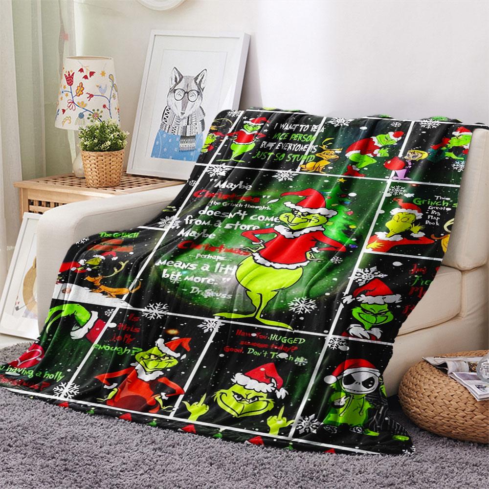Christmas Grinch Cartoon printing Flannel Blanket Bedroom Sofa Camping Warm blanket Gifts for family and friends-MJ017