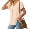 VEZFAA Women's Fashion Casual Summer Spring Solid Color Print Short Sleeve V-Neck Blouses & Shirts