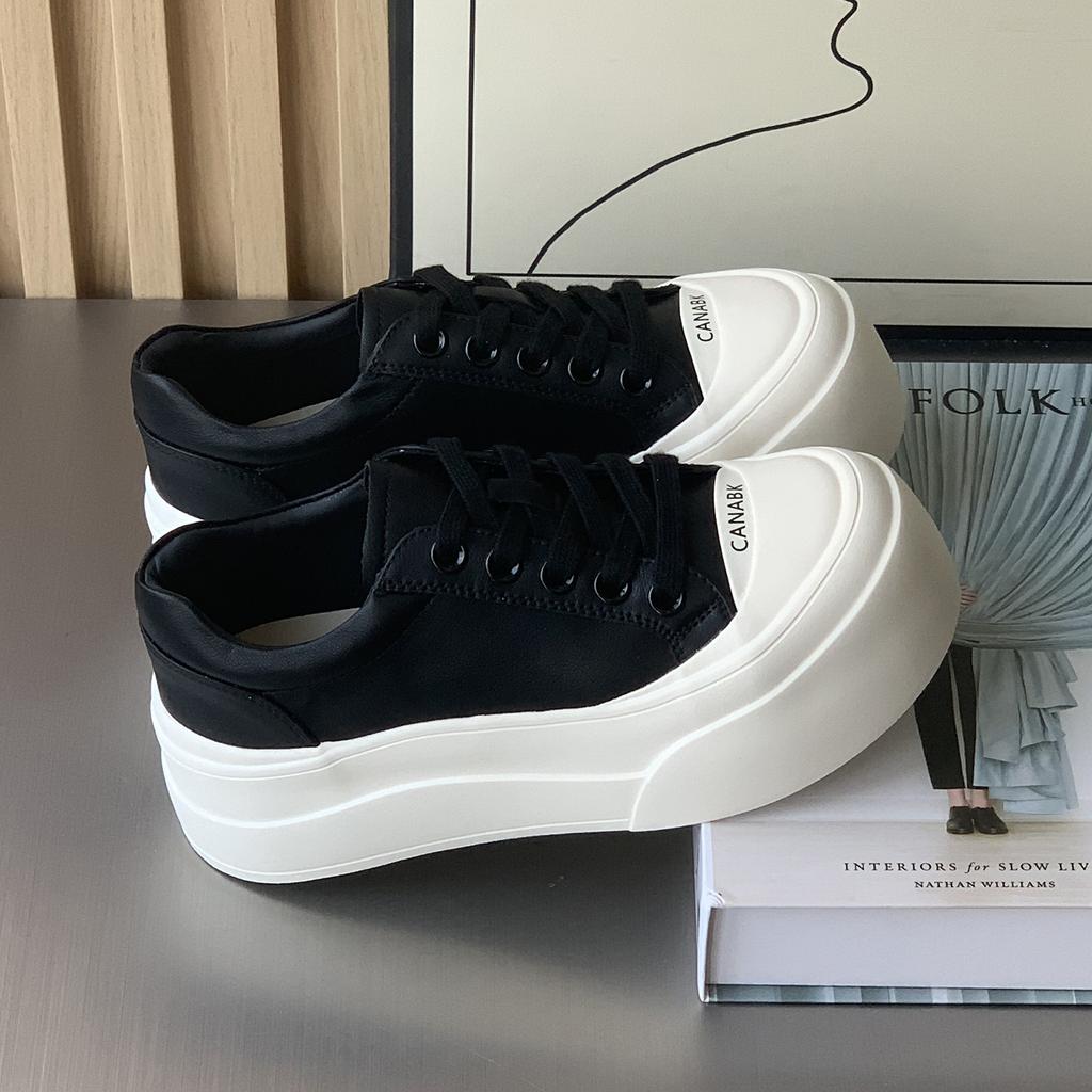 Белые туфли на платформе женские осенние новые кожаные универсальные женские туфли с круглым носом на шнуровке повседневные спортивные кеды