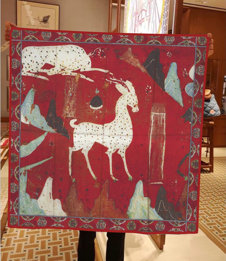 New Silk Scarf Women Deer Print Square Scarves Head Echarpes Silk Foulards Femme Wraps Beach Shawls Bandana Lady Hijabs 90CM